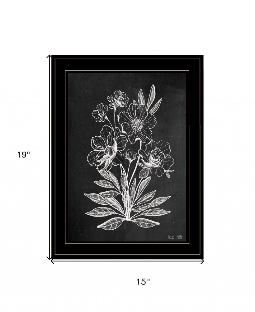 Vintage Chalkboard Flowers Black Framed Print Wall Art