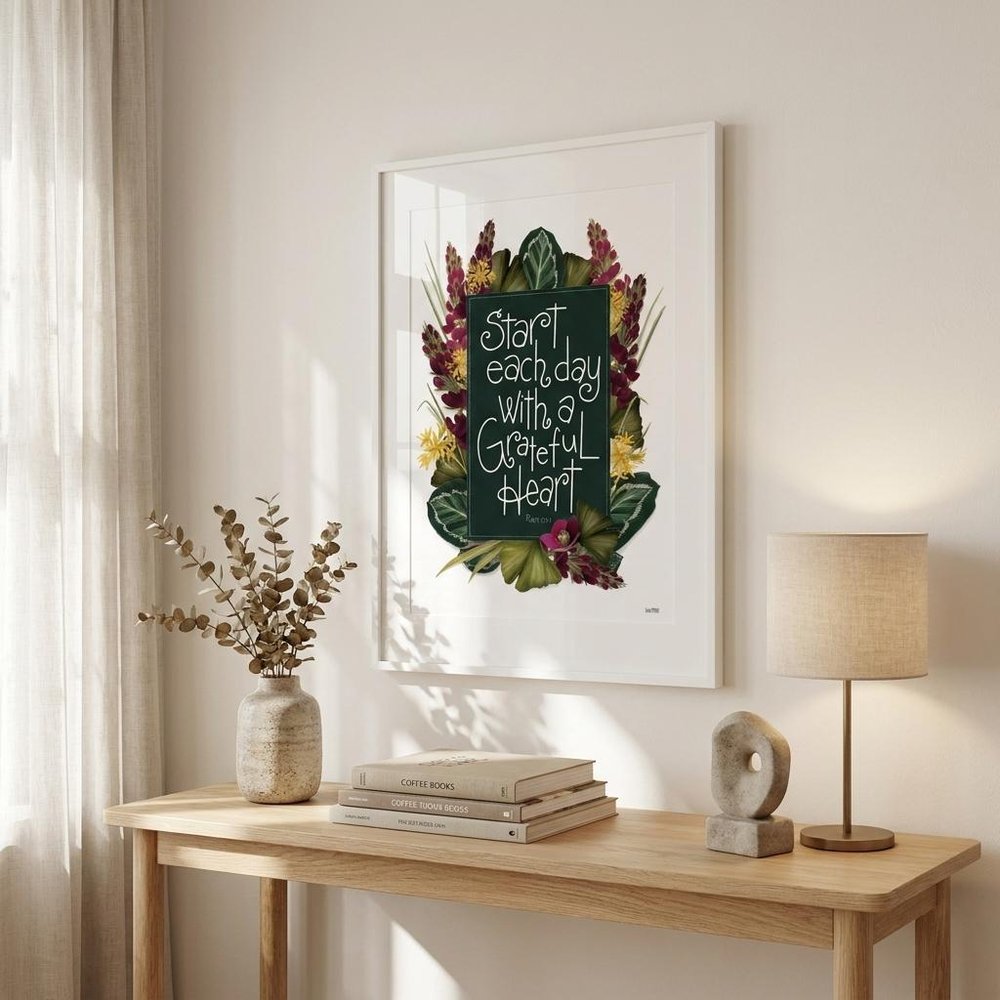 Grateful Heart 3 White Framed Print Wall Art