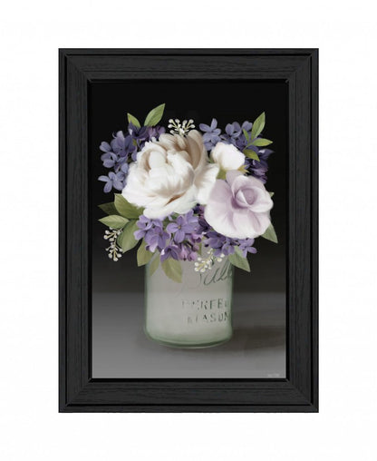 Lilac Mason Jar Floral 3 Black Framed Wall Art