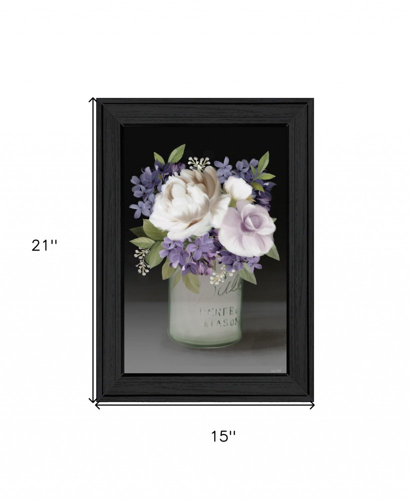 Lilac Mason Jar Floral 3 Black Framed Wall Art
