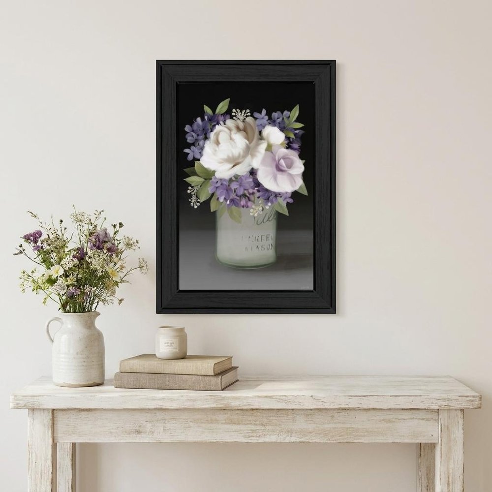 Lilac Mason Jar Floral 3 Black Framed Wall Art