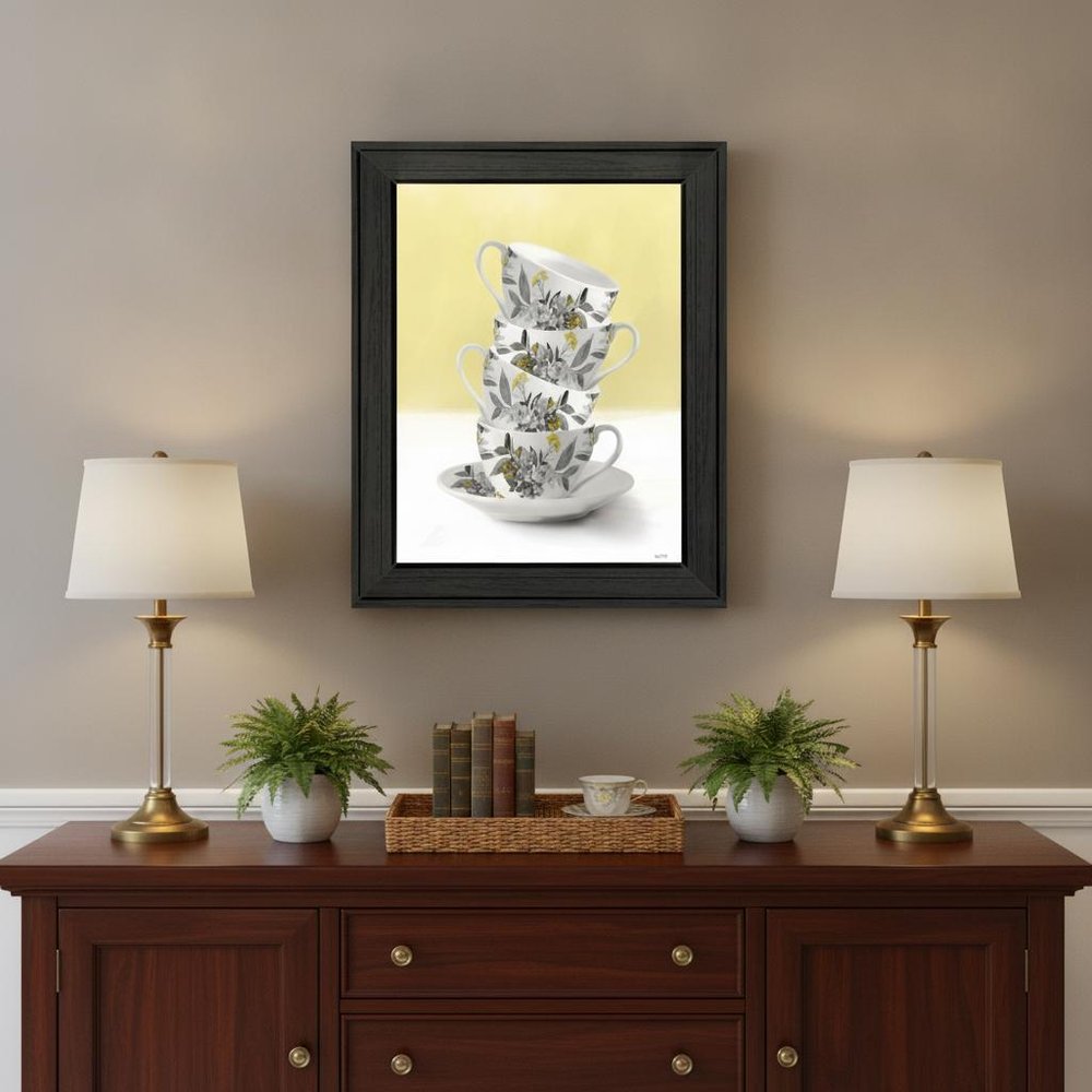 Time for Tea Yellow 2 Black Framed Print Wall Art