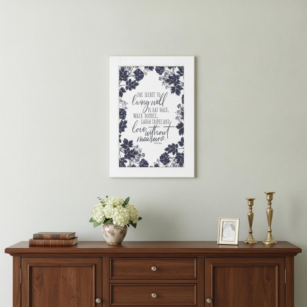The Secret to Living Well 1 White Framed Print Wall Art