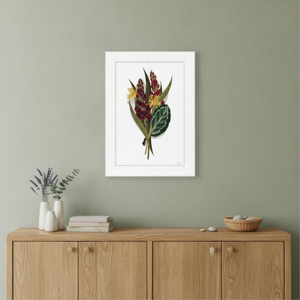 Tropical Sprig 2 White Framed Print Wall Art