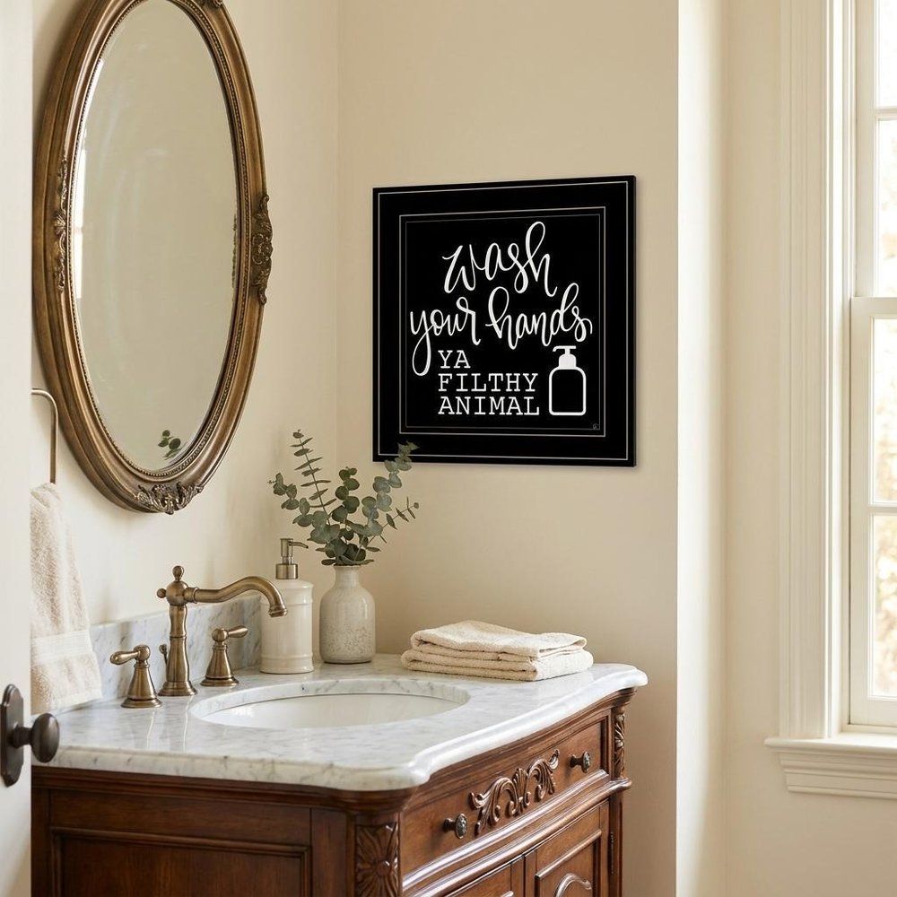 Wash Your Hands 2 Black Framed Print Bathroom Wall Art