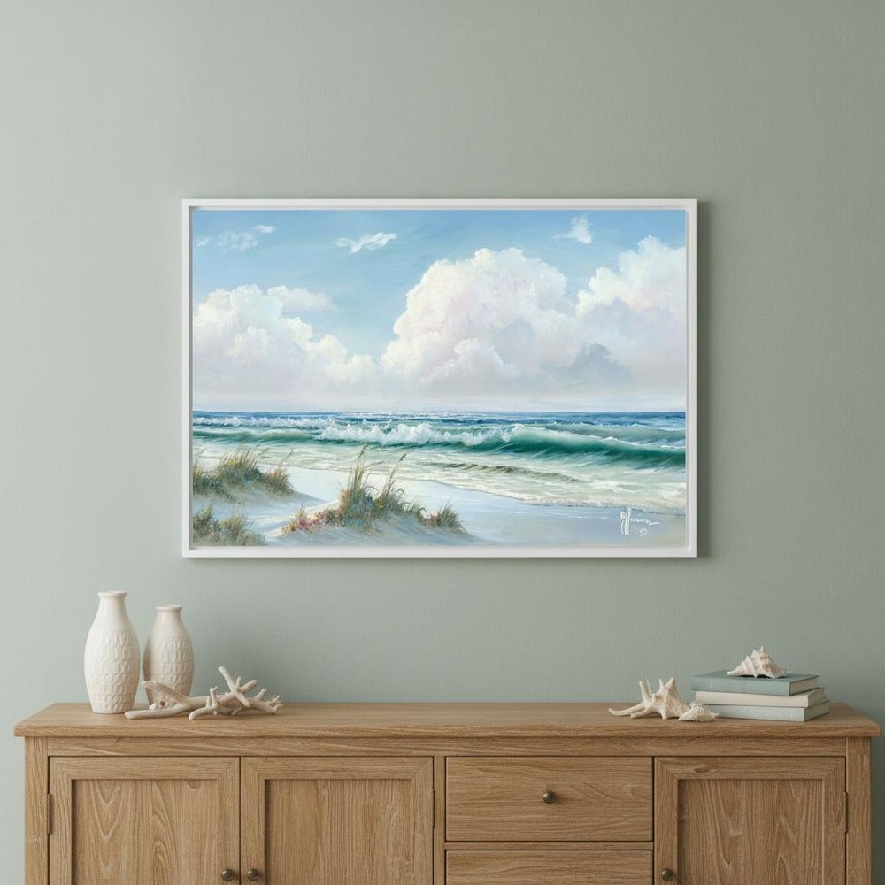 Beach 6 White Framed Print Wall Art