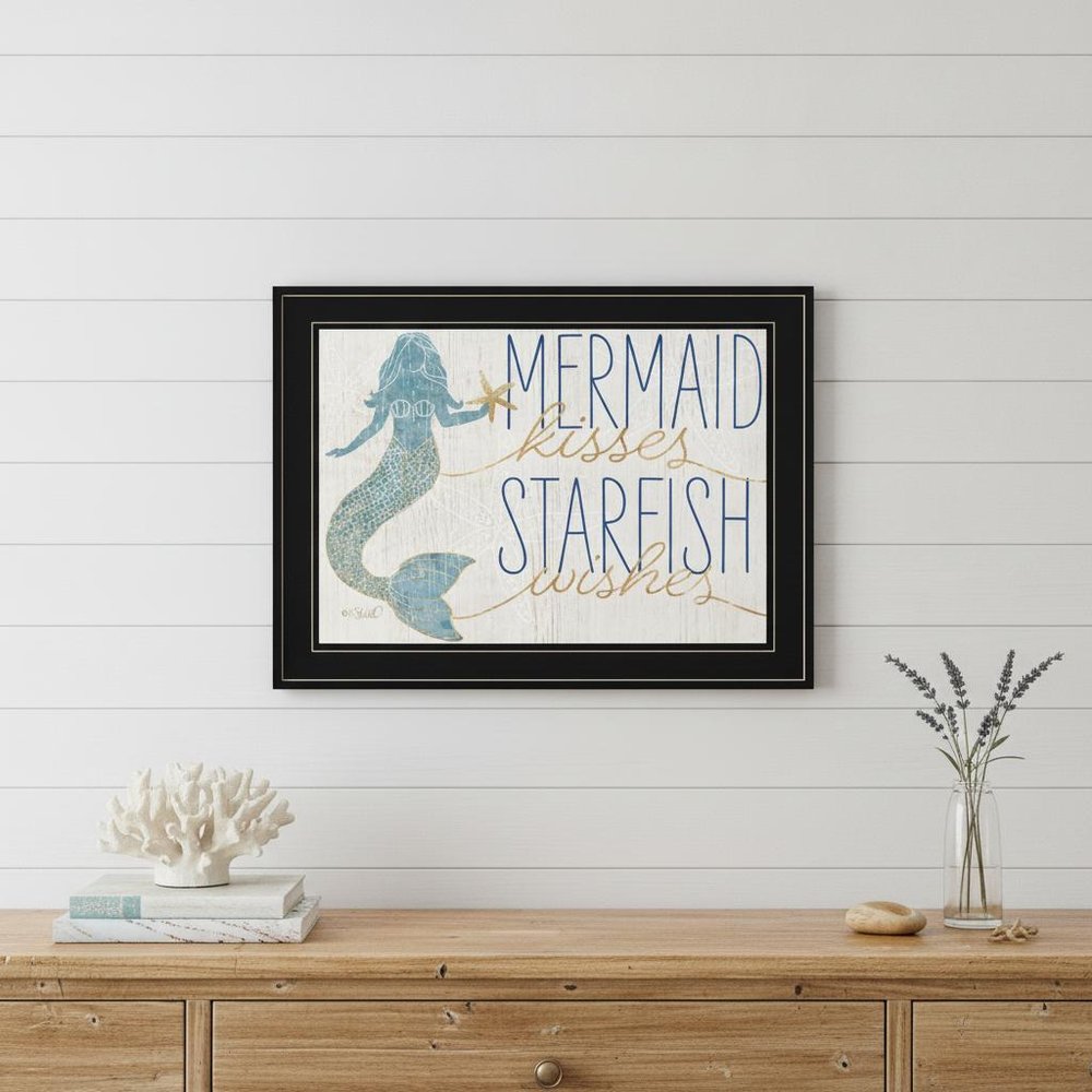 Mermaid Kisses Starfish Wishes 1 White Framed Print Wall Art