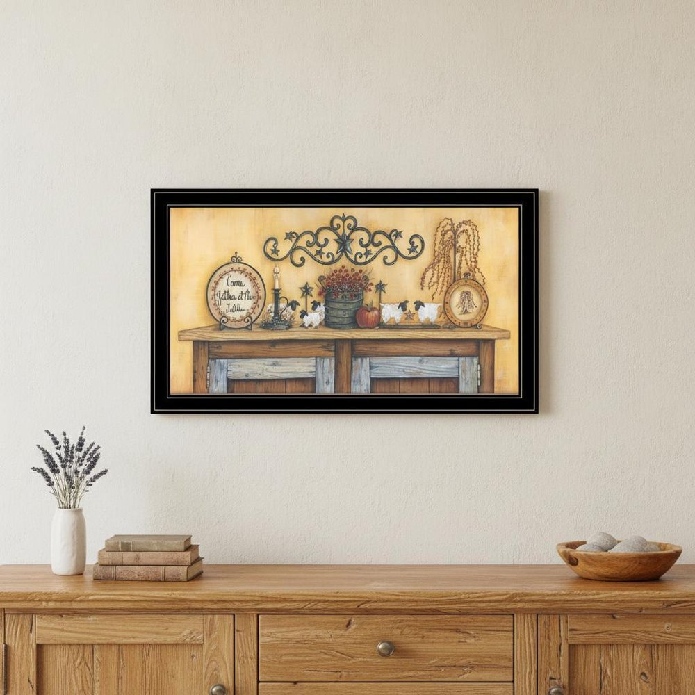 Come Gather at Our Table 1 Black Framed Print Wall Art