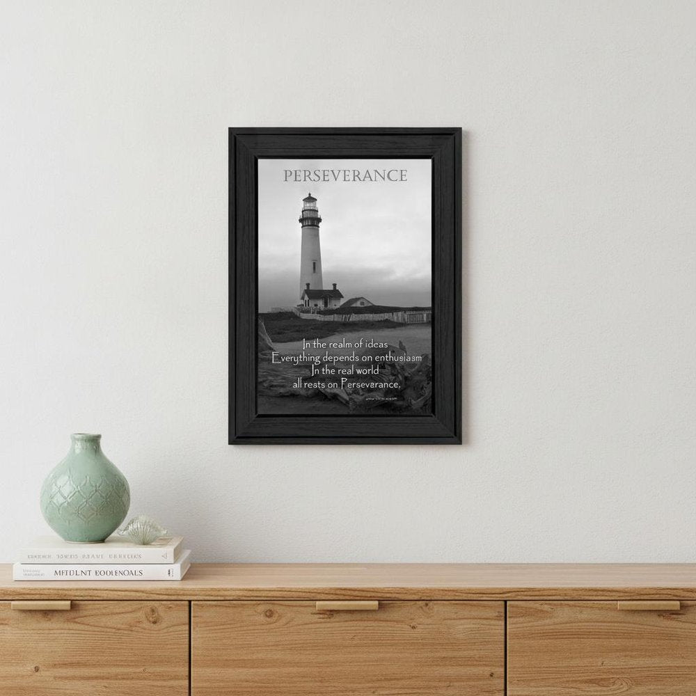 Perseverance Grayscale 1 Black Framed Print Wall Art