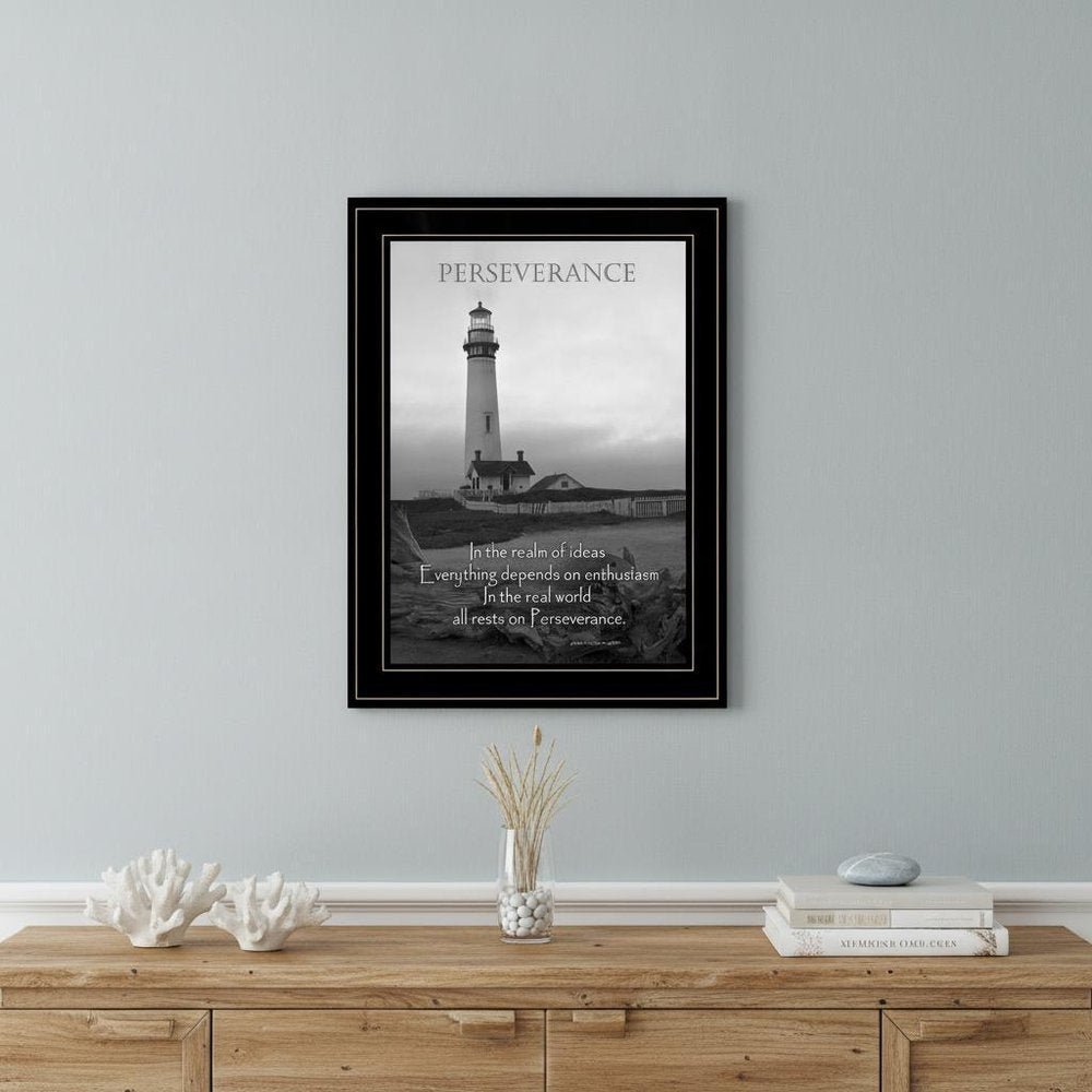 Perseverance Grayscale 2 Black Framed Print Wall Art