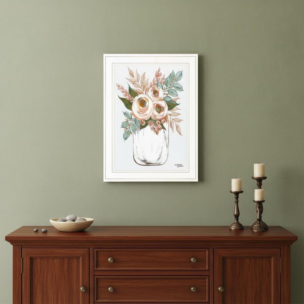 Floral Jar 1 White Framed Print Wall Art