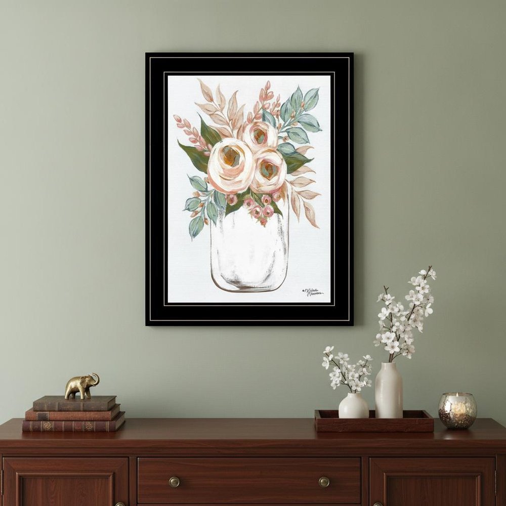 Floral Jar 2 Black Framed Print Wall Art