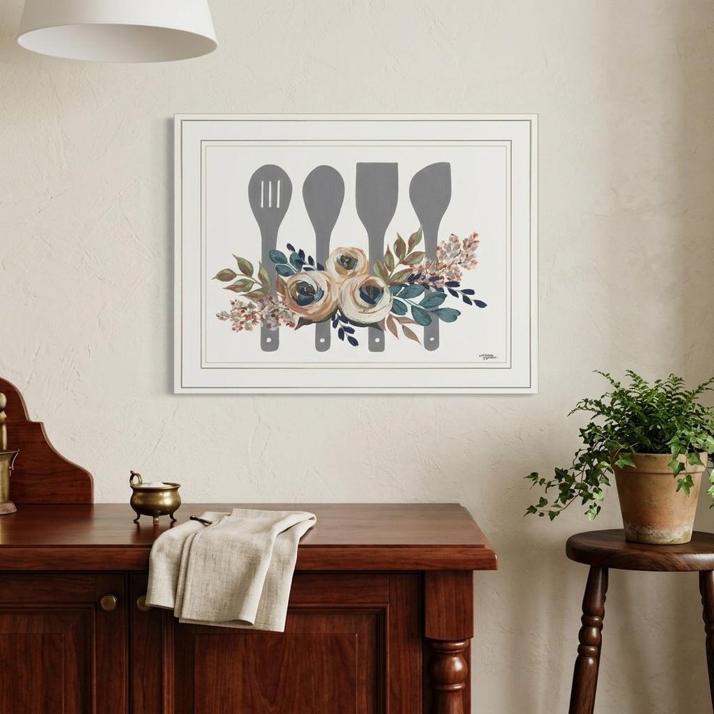 Fall Floral Baking Utensils 1 White Framed Print Kitchen Wall Art