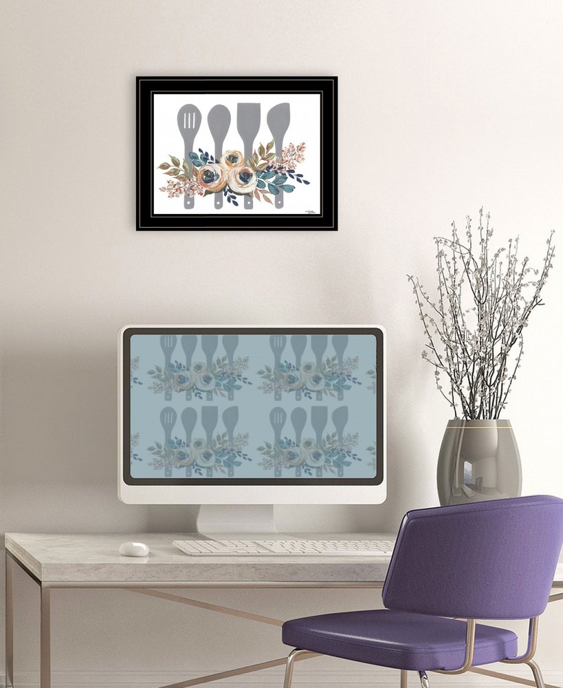 Fall Floral Baking Utensils 2 Black Framed Print Kitchen Wall Art