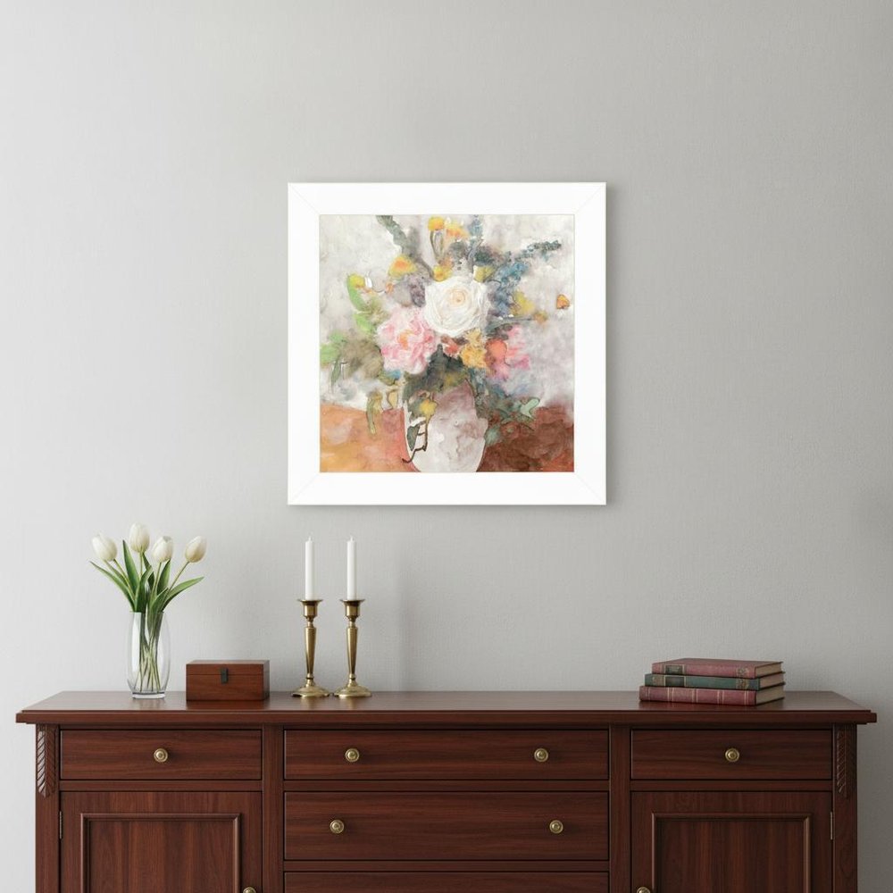 Table Bouquet 2 White Framed Print Wall Art