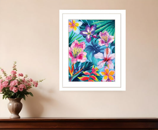 Tropical Flowers 1 White Framed Print Wall Art