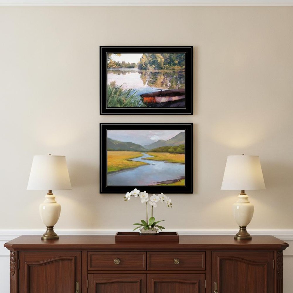 Set Of Two Serene Water 2 Black Framed Print Wall Art