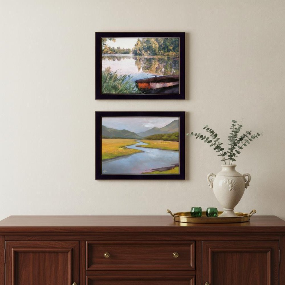 Set Of Two Serene Water 2 Black Framed Print Wall Art