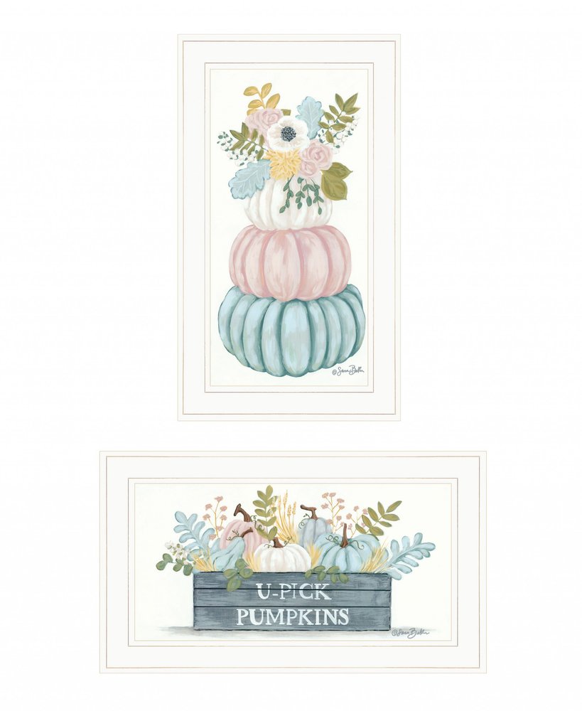 Set Of Two Floral Pumpkins 1 White Framed Print Wall Art