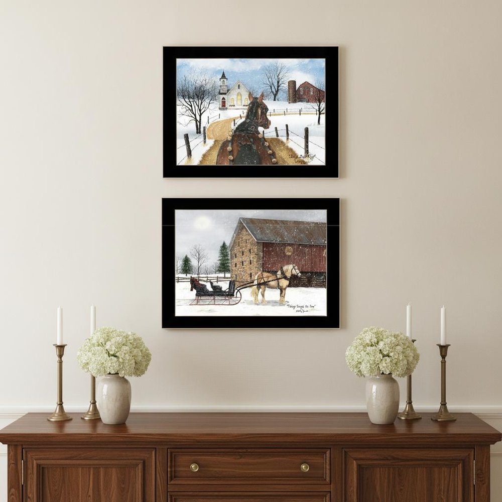 Set Of Two Sleigh Bells Ring 2 Black Framed Print Wall Art