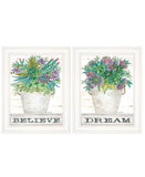 Set Of Two Succulents Dream and Believe White Framed Print Wall Art