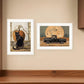 Set Of Two Harvest Moon with A Black Cat and Truck 1 White Framed Print Kitchen Wall Art