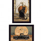 Set Of Two Harvest Moon with A Black Cat and Truck 2 Black Framed Print Kitchen Wall Art