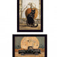 Set Of Two Harvest Moon with A Black Cat and Truck 2 Black Framed Print Kitchen Wall Art