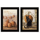 Set Of Two Pumpkins with A Black Cat 1 White Framed Print Wall Art