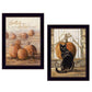Set Of Two Pumpkins with A Black Cat Black Framed Print Wall Art