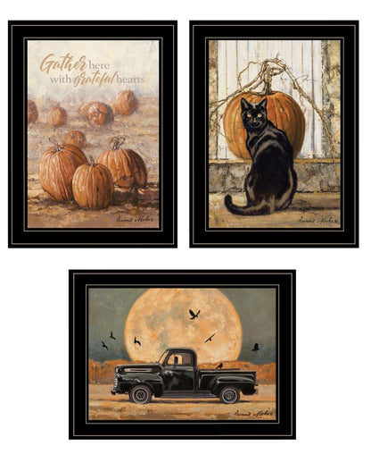Set Of Three Harvest Moon Black Framed Print Kitchen Wall Art
