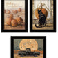 Set Of Three Harvest Moon Black Framed Print Kitchen Wall Art