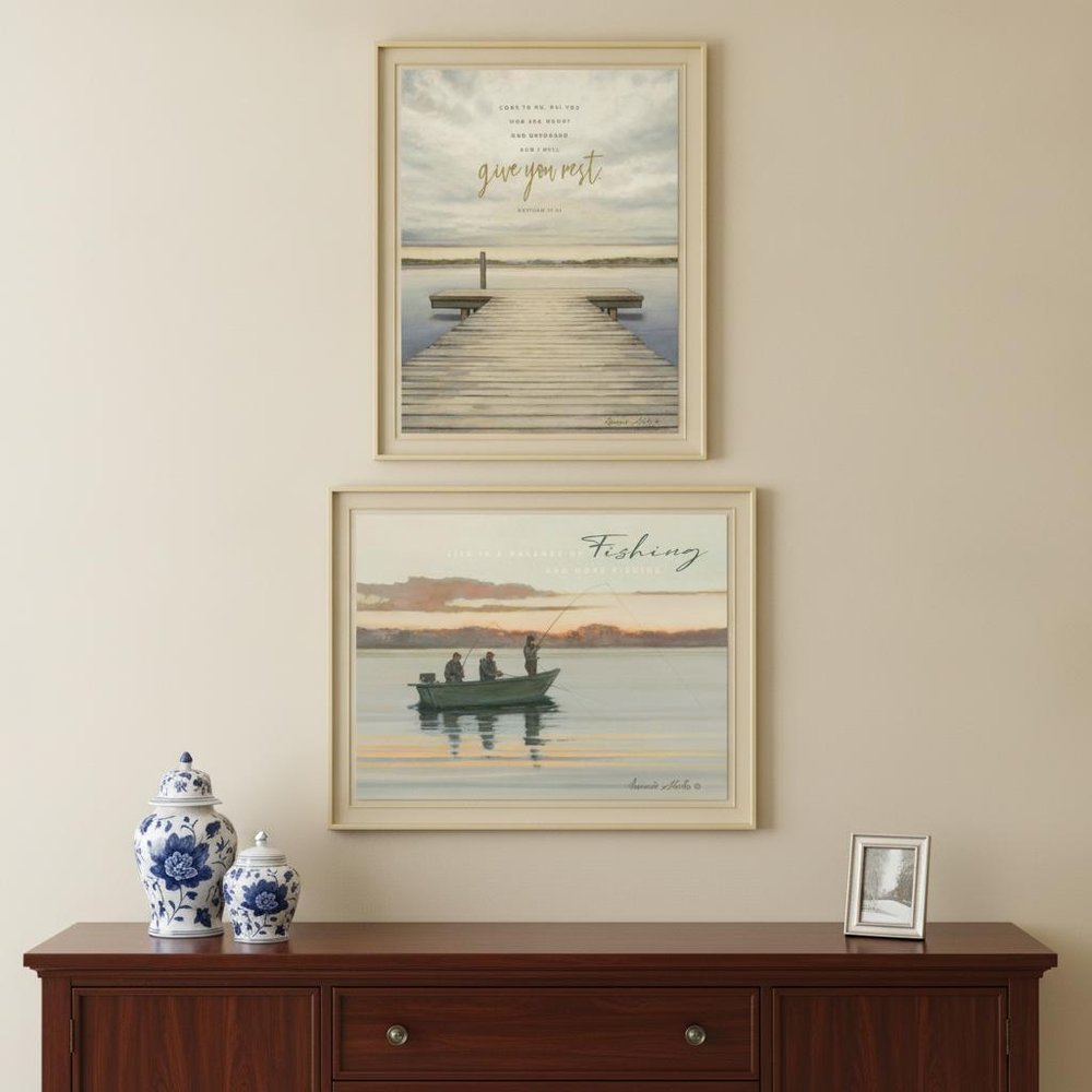 Set Of Two Lake Side Reprieve 2 White Framed Print Wall Art