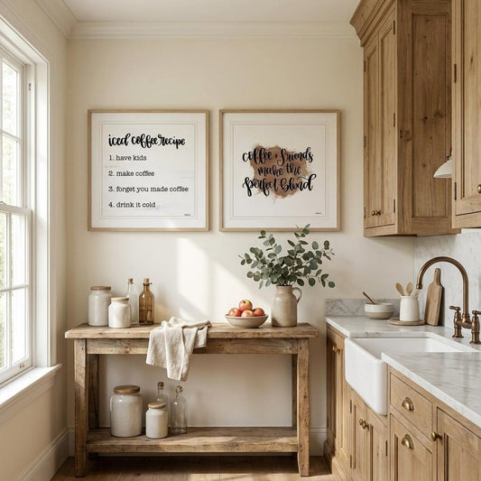 Set Of Two Coffee and Friends Recipe White Framed Print Kitchen Wall Art