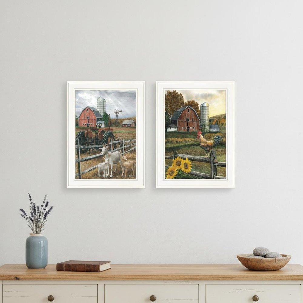 Set Of Two Farm Life White Framed Print Wall Art