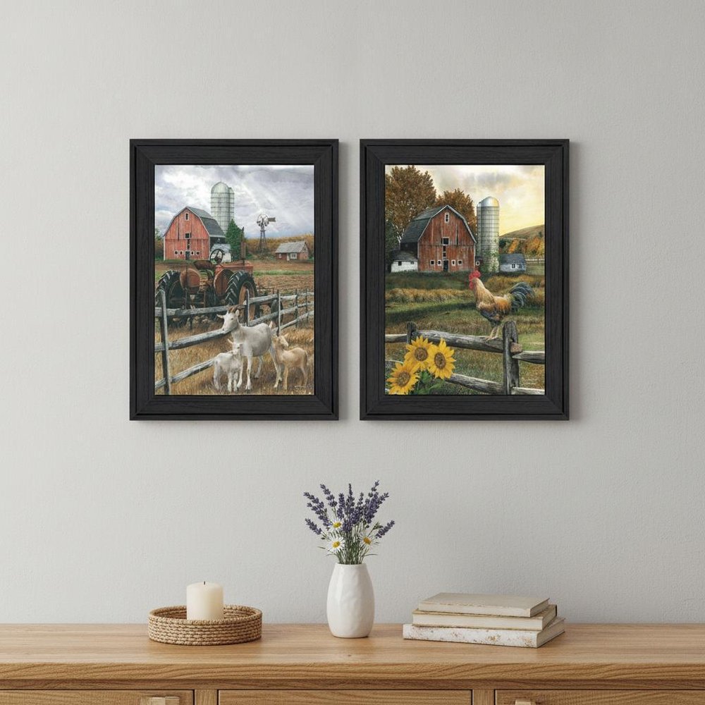 Set Of Two Farm Life Black Framed Print Wall Art