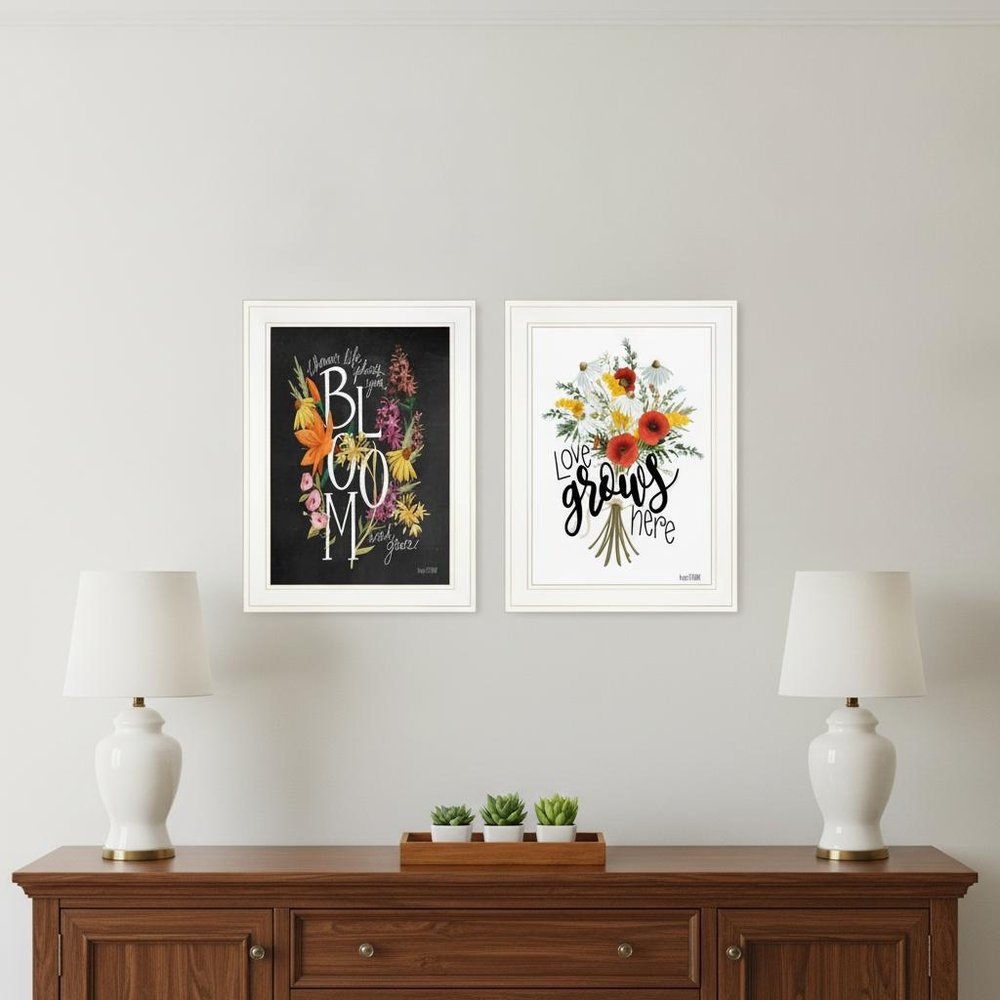 Set Of Two Love and Bloom White Framed Print Wall Art