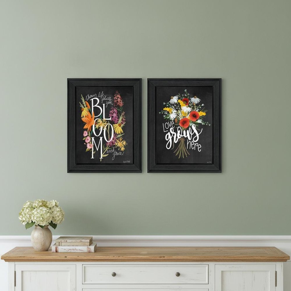 Set Of Two Love Grows Here Black Framed Print Wall Art