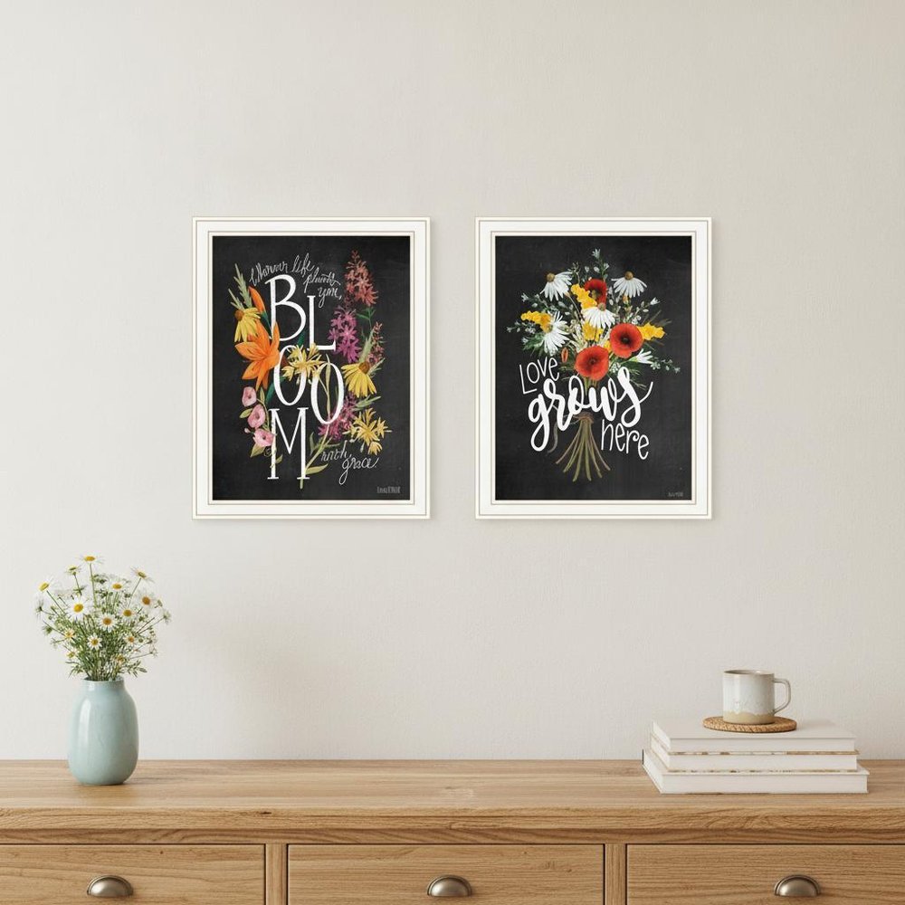 Set Of Two Love Grows Here White Framed Print Wall Art