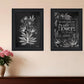 Set Of Two Vintage Chalkboard Blooms Black Framed Print Wall Art