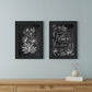 Set Of Two Vintage Chalkboard Blooms Black Framed Print Wall Art