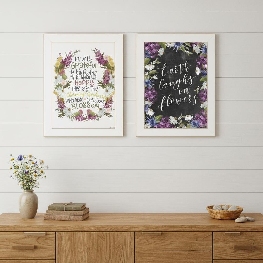 Set Of Two Flowers Make Us Laugh White Framed Print Wall Art