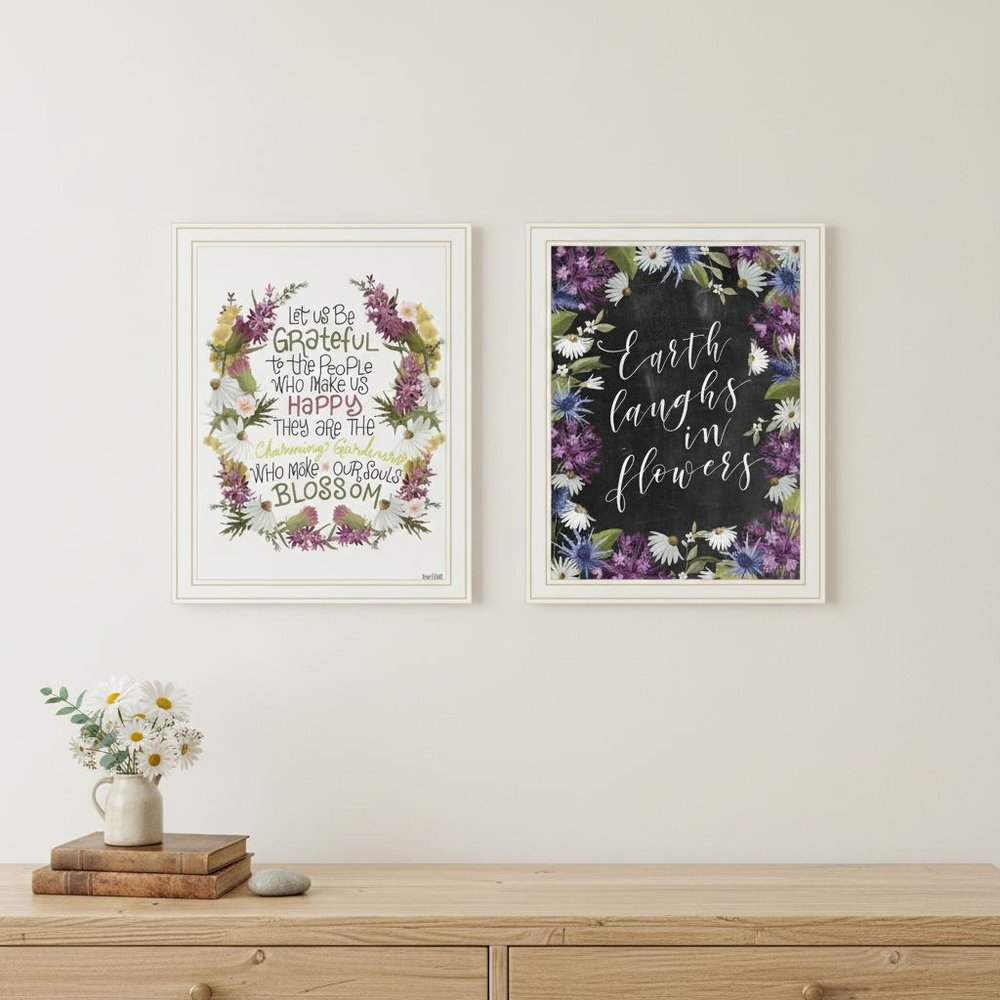 Set Of Two Flowers Make Us Laugh White Framed Print Wall Art