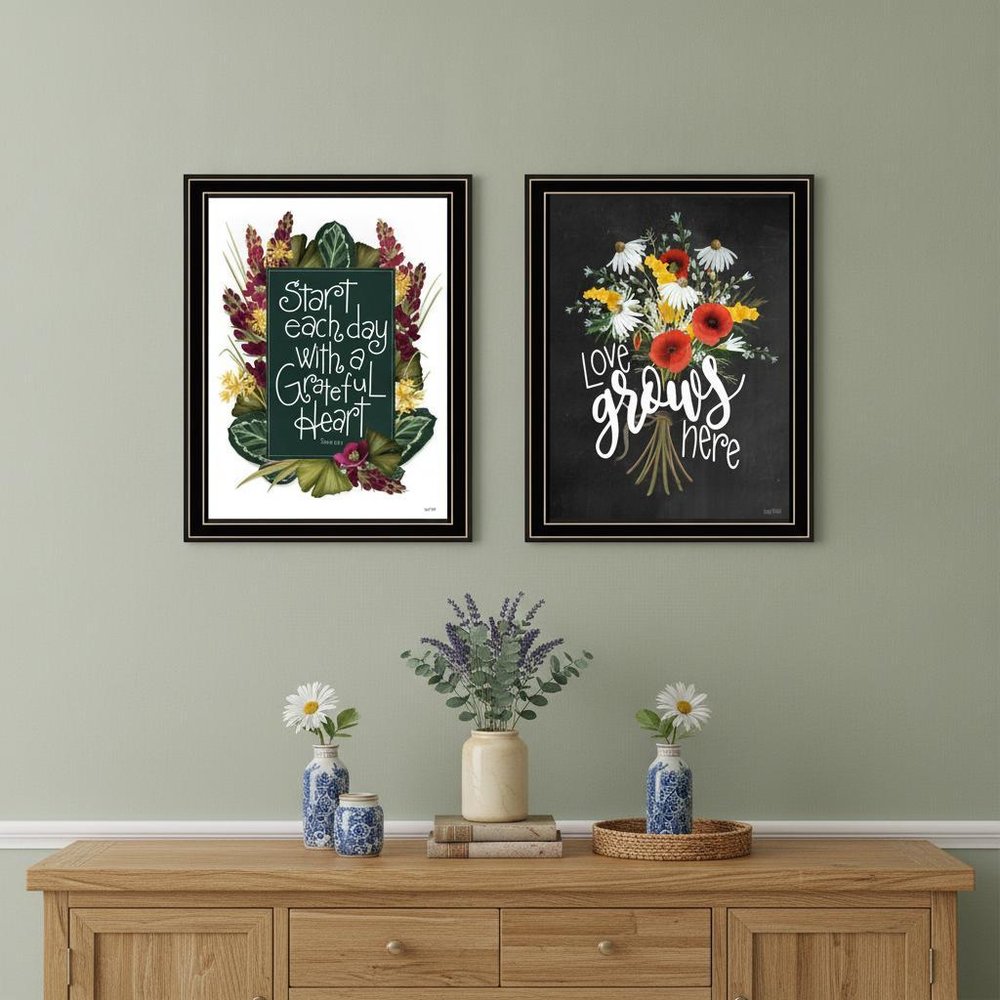 Set Of Two With Grateful Hearts White Framed Print Wall Art