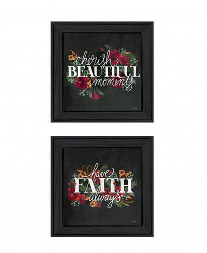 Set Of Two Cherish and Have Faith 1 Black Framed Print Wall Art