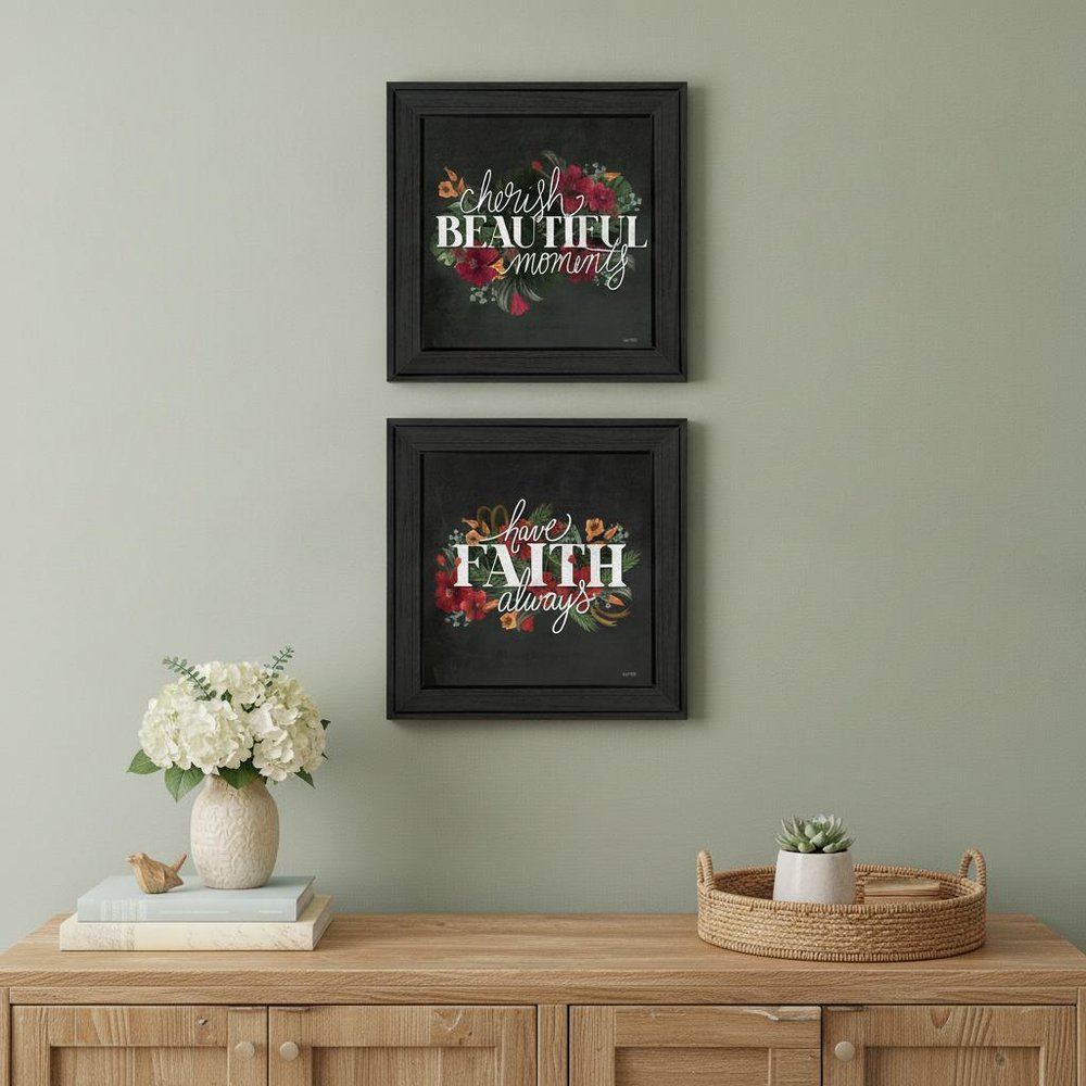 Set Of Two Cherish and Have Faith 1 Black Framed Print Wall Art