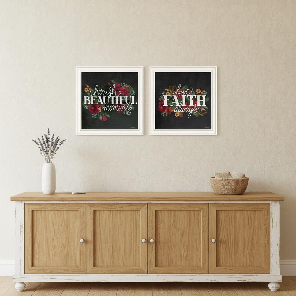 Set Of Two Cherish and Have Faith 1 Black Framed Print Wall Art