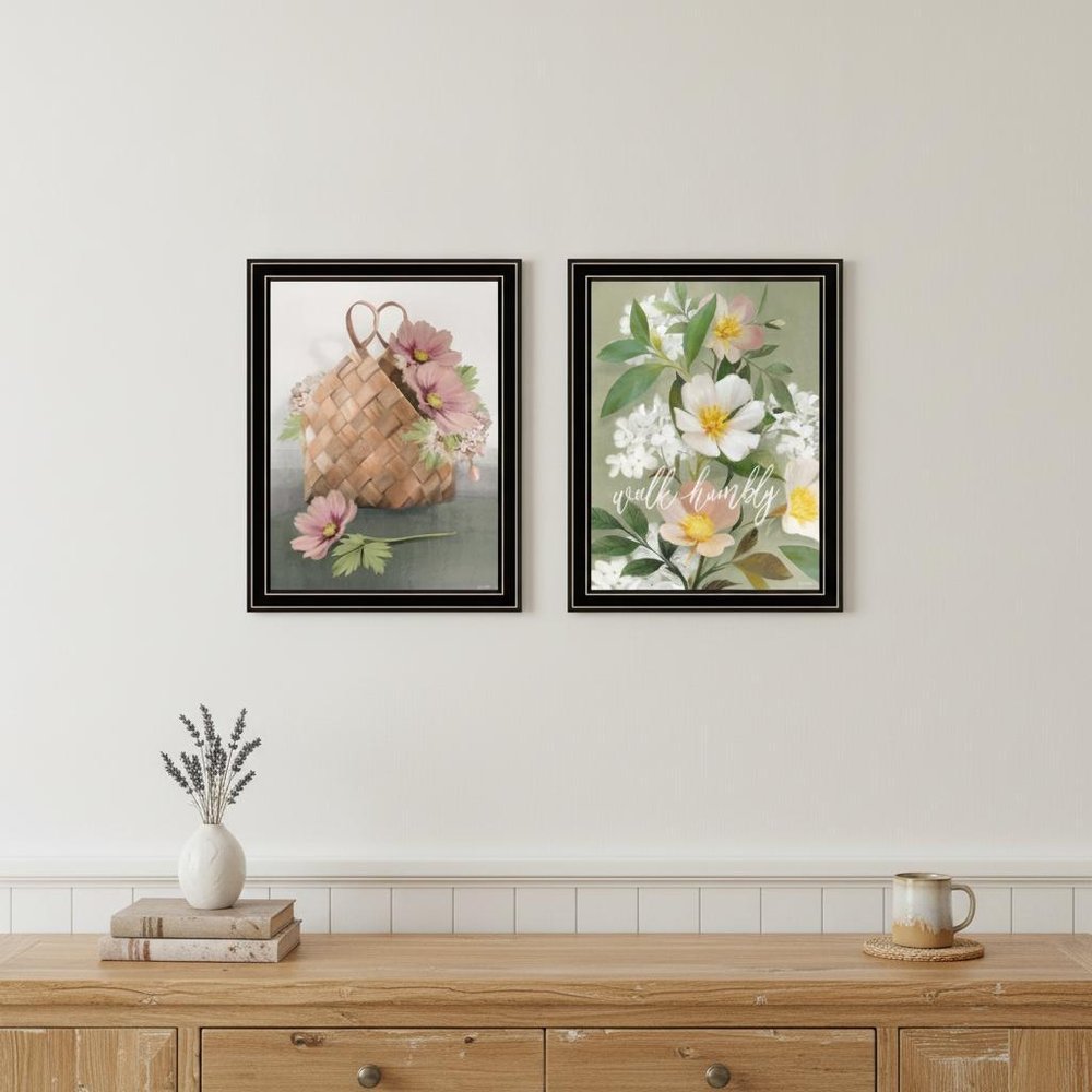 Set Of Two Farmhouse Daisies Black Framed Print Wall Art