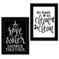 Set Of Two Clean or Shower Together Black Framed Print Bathroom Wall Art