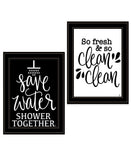 Set Of Two Clean or Shower Together Black Framed Print Bathroom Wall Art